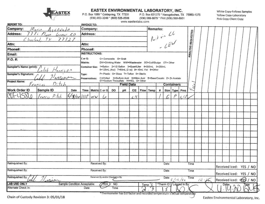 terrenos houston colony ridge - fecal water test